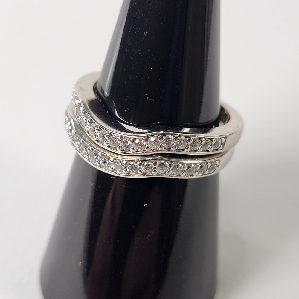 925 Sterling Silver Stack Ring‎ Set Wave Clear CZ Bands 5.6g Size 7.75